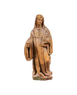Carved wooden sculpture - Saint Robert. Italy, 16th century.
