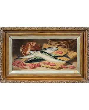 Charles Thomas Bale (British, 1866 - 1895) - Still life of fish and shrimp.
