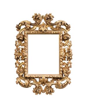 Large Baroque style frame in carved and gilded wood. Bologna, late 19th century.