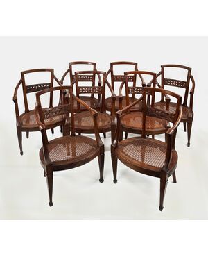 Set of eight walnut armchairs, Veneto, late 18th century