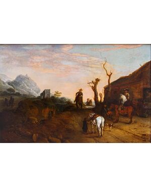 Seguace di Dirk Stoop (1610 – 1686), Sentiero con viandanti