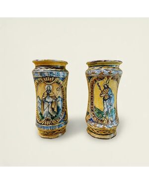 
Coppia di Albarelli in Maiolica Siciliana XIX secolo