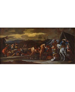 Scuola fiamminga, XVII secolo, Sosta di cavalleria
