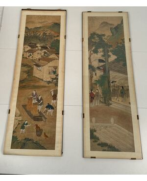 Coppia di dipinti, Cina, Dinastia Qing,  XVIII-XIX secolo