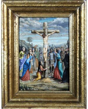"Crucifixion of Christ" oil on panel