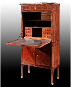 Rosewood veneer and inlaid secretary desk, France, late 18th century