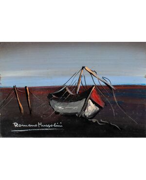 Romano Mussolini (Forlì 1927 - Rome 2006) - Landscape with boat.