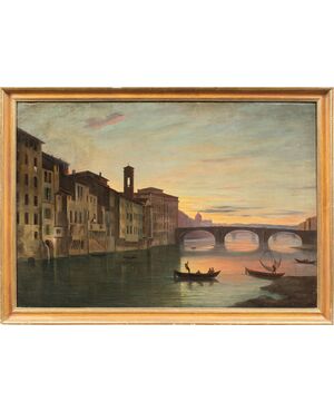 Pittore italiano (XIX sec.) - Firenze, veduta del Lungarno presso il ponte Santa Trinita.