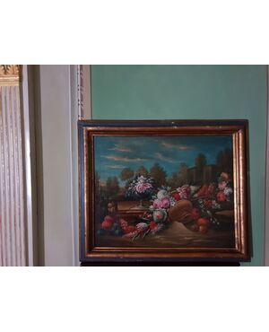COPPIA NATURE MORTE FIORI E FRUTTA