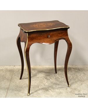 Antico tavolino Napoleone III in palissandro intarsiato - epoca '800