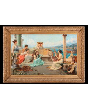 Dipinto di Massimo Gallelli (Cremona 1863-San Remo 1956), La suonatrice di Cetra