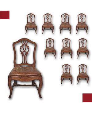 SET OF TEN LOUIS XV WALNUT CHAIRS, MID-18TH CENTURY