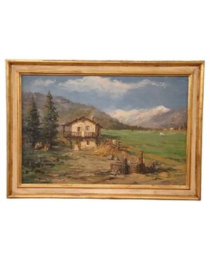 Paesaggio di montagna olio su compensato A. Scocchera secolo XX