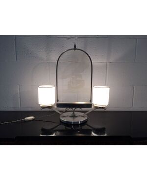 Unique two-light lamp in metal and glass, 20th century