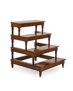 Unique neoclassical library ladder with four shelves in solid walnut, early 19th century, Piedmont