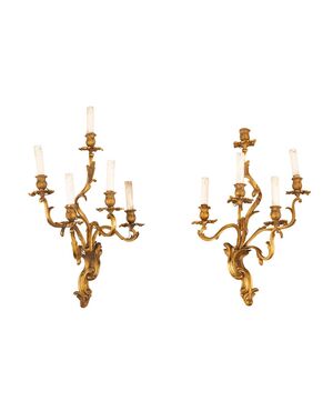 Pair of four-light sconces in chiselled and gilded bronze, France 19th century