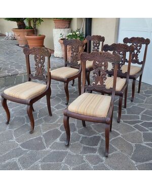COMPLETE SET OF 6 19TH CENTURY WALNUT CHAIRS