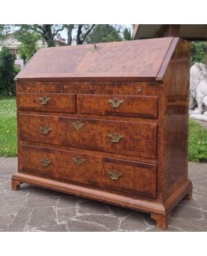 18th century English walnut and elm burl fall front desk