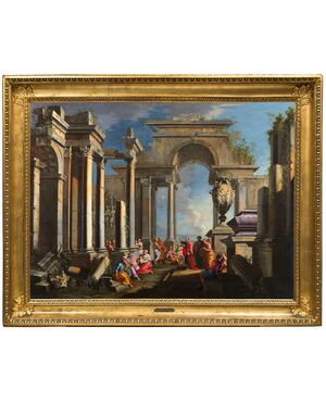 Alberto Carlieri (Roma 1672-1720), Capriccio architettonico con la predica di san Paolo nell'Areopago di Atene, dipinto olio su tela