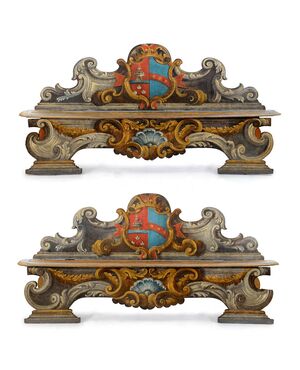Pair of lacquered wooden benches, Tuscany, 18th century