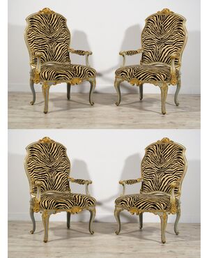 Four large armchairs in carved and gilded wood, Central Italy, mid-18th century