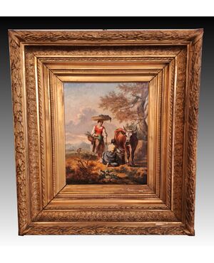 "RURAL SCENE" - OIL ON PANEL - 19TH CENTURY