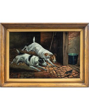British painter (dated 1899) - Mouse hunting.
