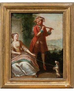 French painter (18th century) - Flute player and dog.
