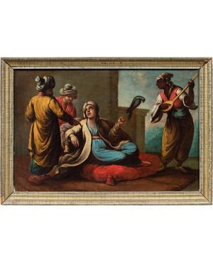 Venetian painter (18th century) - Turkish nobles with parrot and musician.
