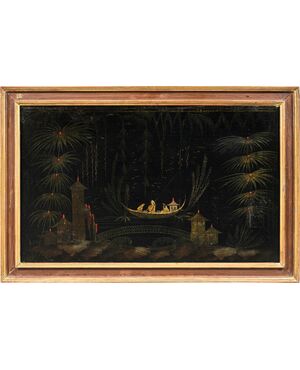 Chinese Painter (18th Century) - Oriental scene with a boat on the river.