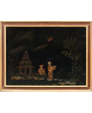 Chinese painter (18th century) - Oriental scene with pagoda.
