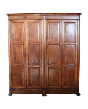 Large antique solid walnut wardrobe, 19th century