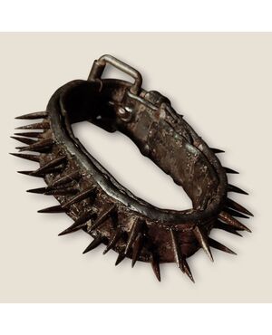 18th century leather and wrought iron mastiff dog collar
