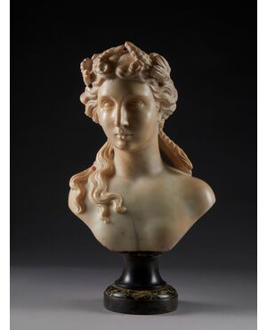 Marble bust of Ceres, Roman goddess of earth and fertility. White marble sculpture from the 17th century.
