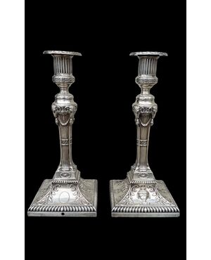 Pair of silver candlesticks. London 1887.