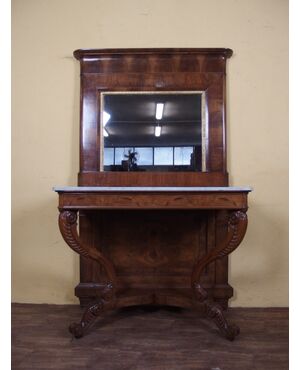 Carlo X style walnut console with mirror, 19th century