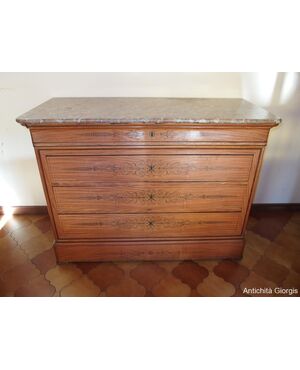 Inlaid chest of drawers, Charles X style, 19th century