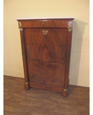 Empire style walnut secretaire with columns, 19th century, cm L96xP45xH147