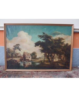 DIPINTO OLIO SU TELA DI PAESAGGIO EPOCA 800 cm 167xH115
