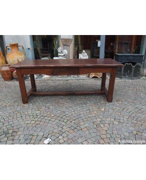 RECTANGULAR WALNUT TABLE WITH DRAWER, LATE 18TH CENTURY, RESTORED cm L200xW77xH78