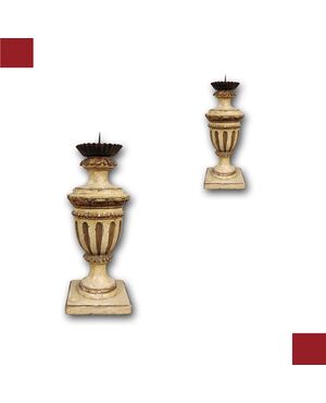 PAIR OF LACQUERED AND GILDED CANDELABRA, SECOND HALF OF THE 18TH CENTURY