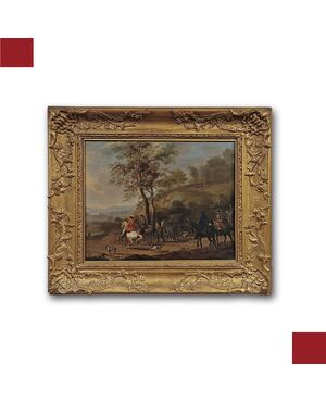 DIPINTO CON SCENA DI CACCIA META’ XVIII SECOLO
