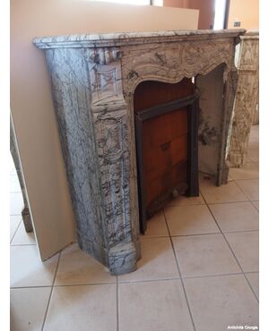 CAMINO IN MARMO GRIGIO STILE LUIGI XVI POMPADOUR FRANCIA cm L134xP37xH108