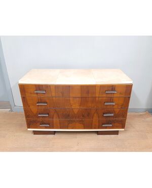 Art Deco chest of drawers with walnut and parchment covering, 1930-40