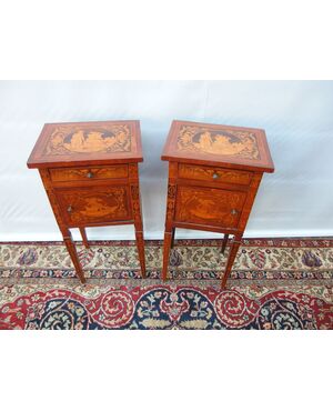 COPIA DI COMODINI INTARSIATI STILE LUIGI XVI EPOCA EPOCA FINE 800 PIEMONTE cm L42xP33xH86