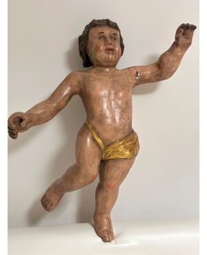 POLYCHROME WOOD SCULPTURE 17TH CENTURY ANGEL H 79 CM