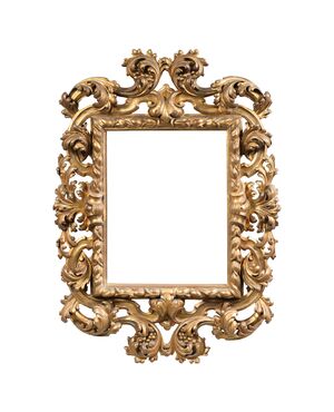 Grande cornice in stile Barocco in legno intagliato e dorato. Bologna, fine XIX secolo.