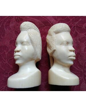 Pair of ivory African heads from the 1930s