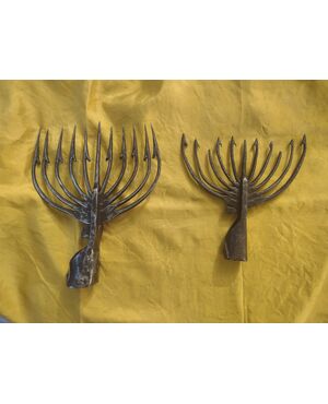 2 wrought iron harpoons from the 18th century for eel fishing