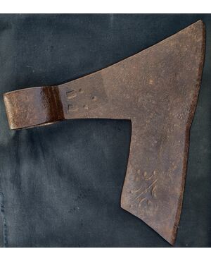 Forged and etched iron squaring axe from the 18th century